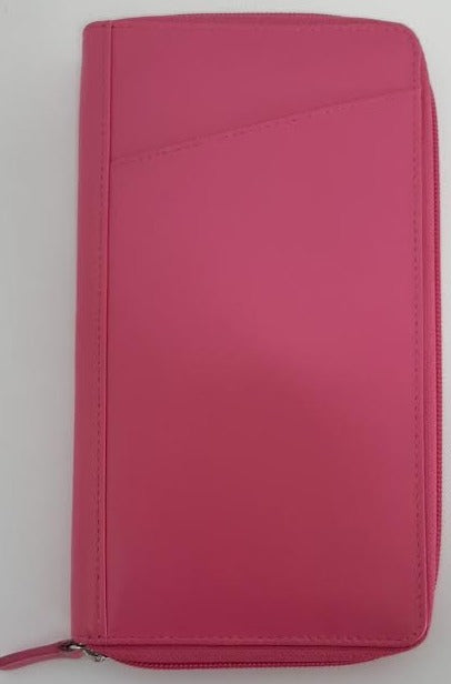 Women's Hot Pink Large LeatherZip Around Rfid Travel Wallet 