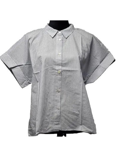 Mododoc-Shirt Button Front Blue/White Stripped 1/2 Sleeve Women's 41G-L6001