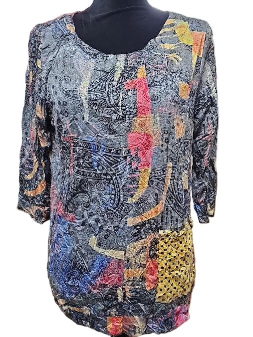 Shirt Crinkle Dot Pocket Top  LI 25605  25606 Multi