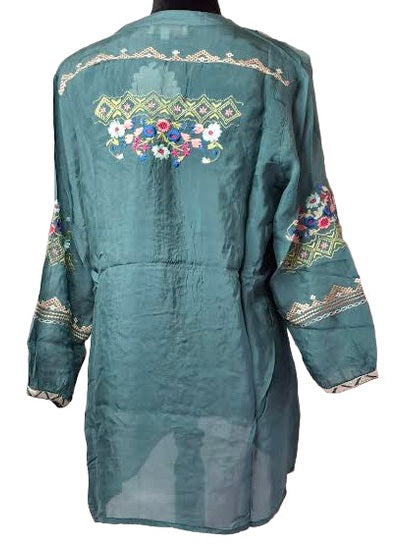 Shirt Pullover Long Sleeve Sheer Multi Colored Teal AAh1795