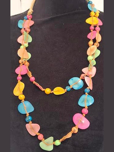 Necklace Sky Multi Color/Shapes&nbsp; &nbsp;2 Layer Lc1626-Pastel Multi