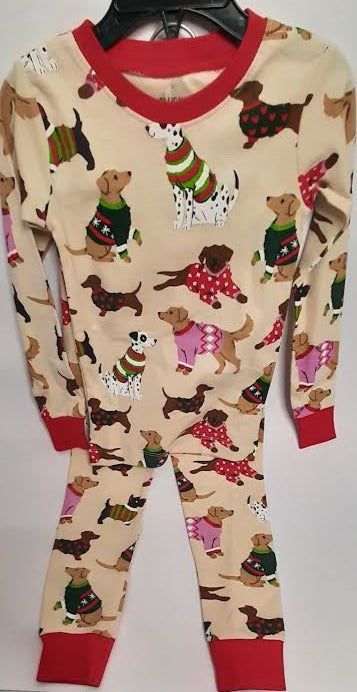 Pj Set  Cream/Red Dogs Woofing Christmas  Childs  Pjachdo003 