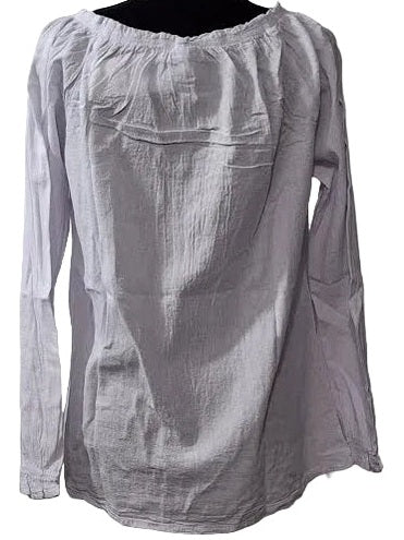 Maya Jones-Top Pullover 1Button Long Sleeve White Women's L-1706