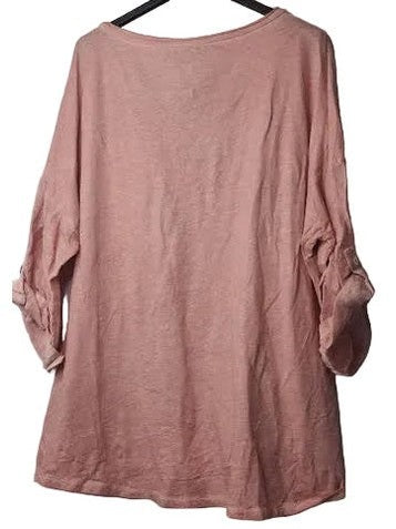 Marisima- Top Pullover Hibiscus Sequin Embroidered Floral 1/2&nbsp; Sleeve Women's One Size 42098HIB
