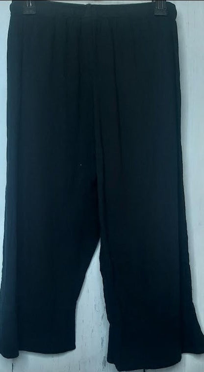 Pants-Black-Split Bottom Wide Leg Crop-Women's-S-1302 