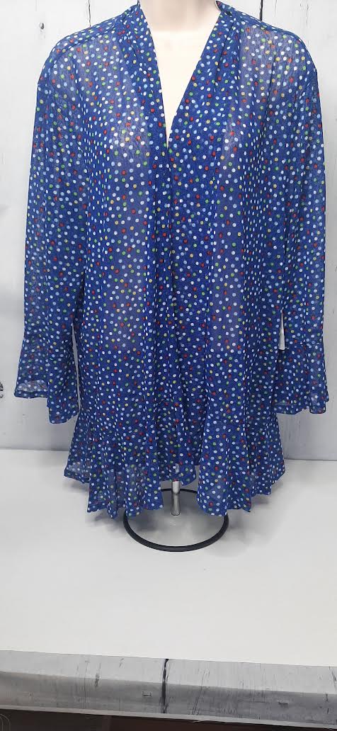 Jacket-Sheer-Open Front-Blue-Polka Dot-3/4 Sleeve-Women's-M24101jm/w 