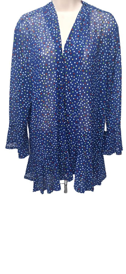 Jacket-Sheer-Open Front-Blue-Polka Dot-3/4 Sleeve-Women's-M24101jm/w 