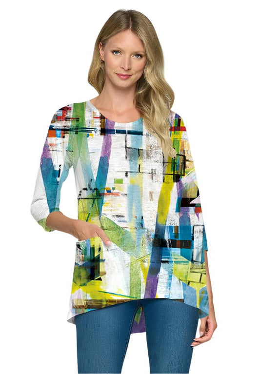 Shirt 3/4 Sleeve 2 Pocket Multi ColorWhite Abstract Pam c3444 590 