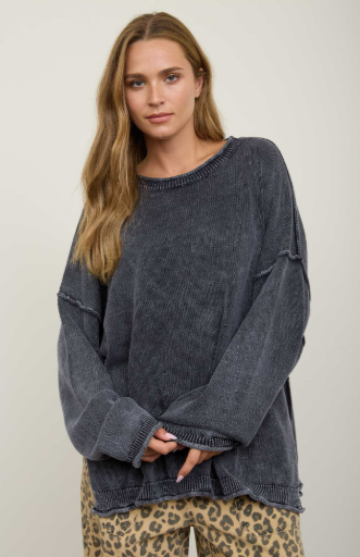 Sweater Pullover Navy Knit Drop Long Sleeve Women's J6FT027N