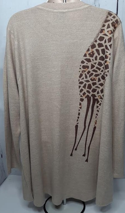 Shirt  Pullover  Biege Giraffe Long Sleeve Women's-T515bM 