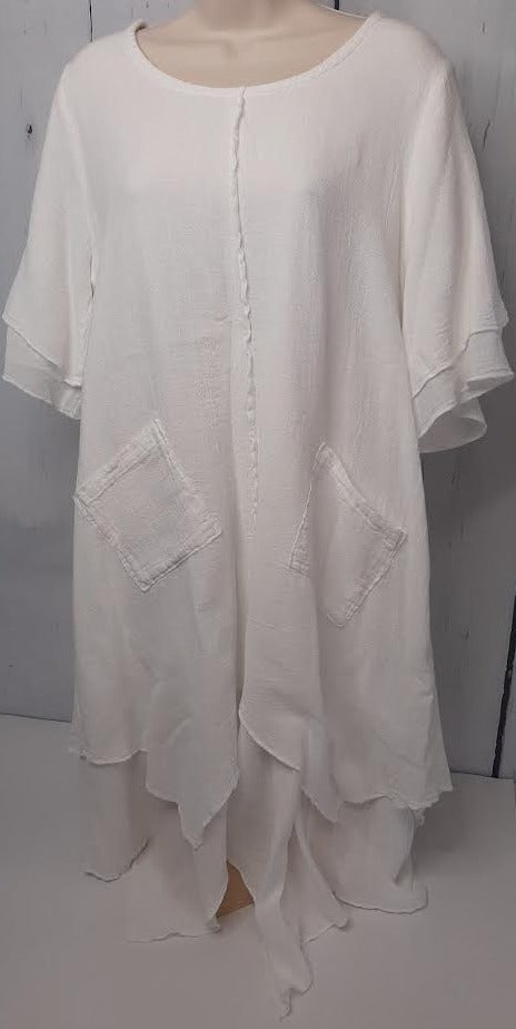 Dress-2 Pocket-Short Sleeve-White-Women's-014 