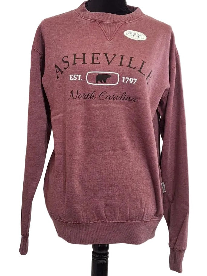 Sweatshirt Burgundy Screen Print Asheville North Carolina Burn Wash BPSSABS