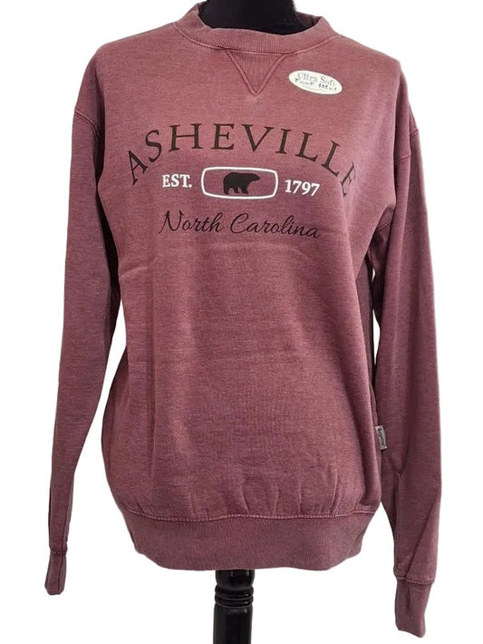 Sweatshirt Burgundy Screen Print Asheville North Carolina Burn Wash BPSSABS
