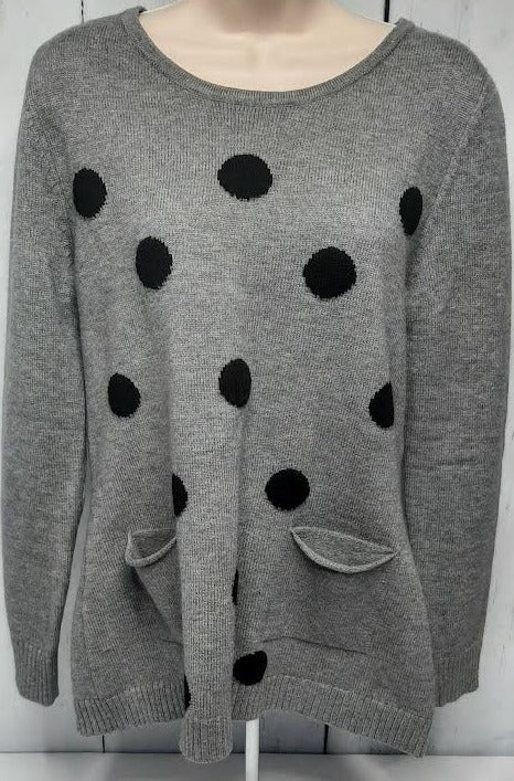 Sweater-Grey/Black Dots-Long Sleeve-2 Pocket-Women's-v9828 