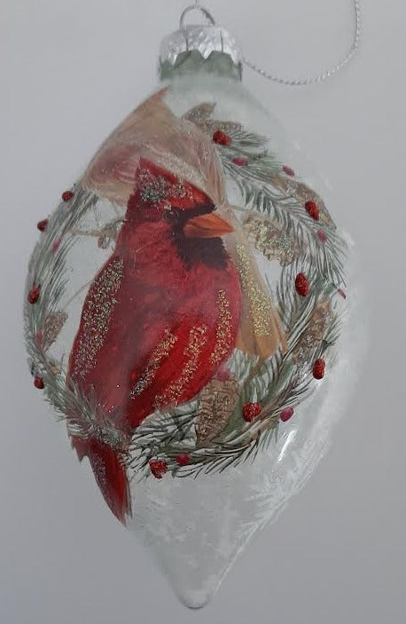 Glass Christmas Ornament-Cardinal Couple-3x6" 