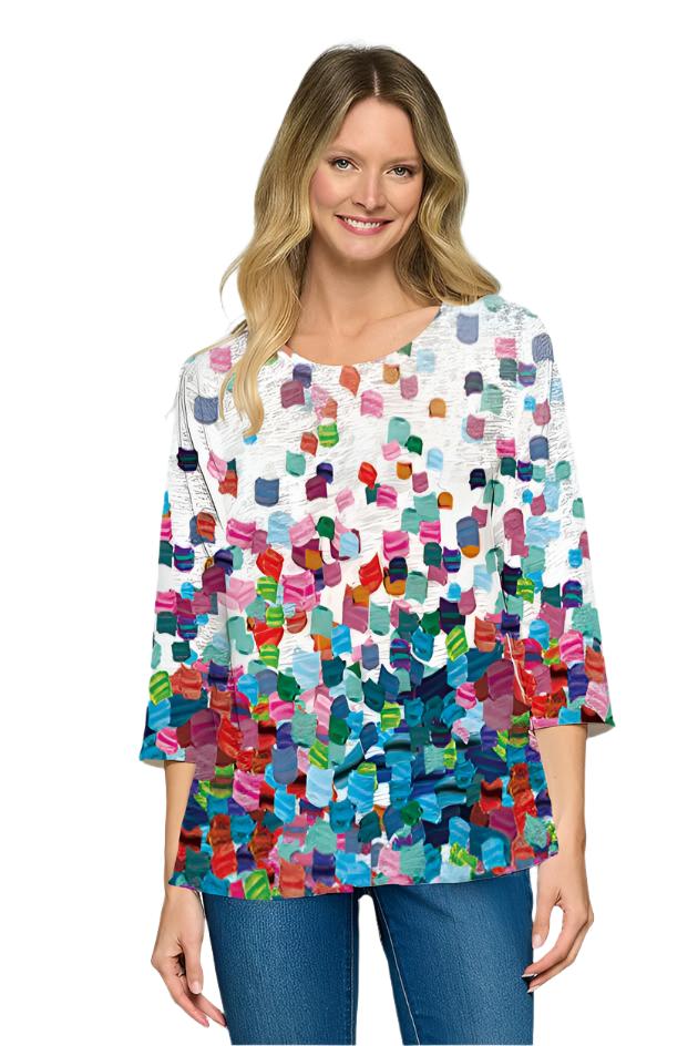 Shirt 3/4 Sleeve Multi Color Falling Blocks Honey tk3140 181 