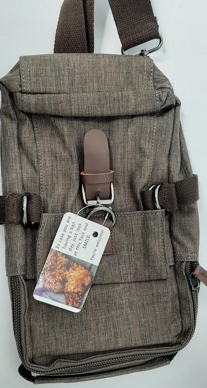 Cross Body Canvas Backpack-Brown-Vs mg1012 