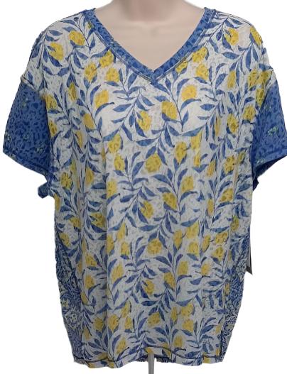 Shirt Pullover-Short Sleeve-Island Breeze Blue Floral-Women's-M23509tm 