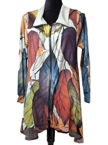 Jacket Zipper Front Colorful Leaves Long Sleeve Women's H6611R1276