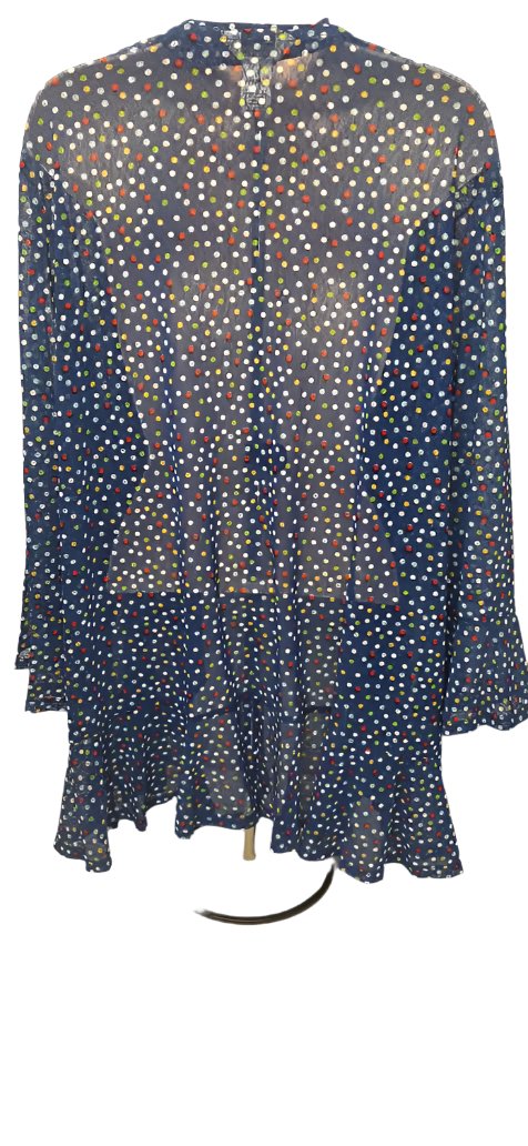 Jacket-Sheer-Open Front-Blue-Polka Dot-3/4 Sleeve-Women's-M24101jm/w 