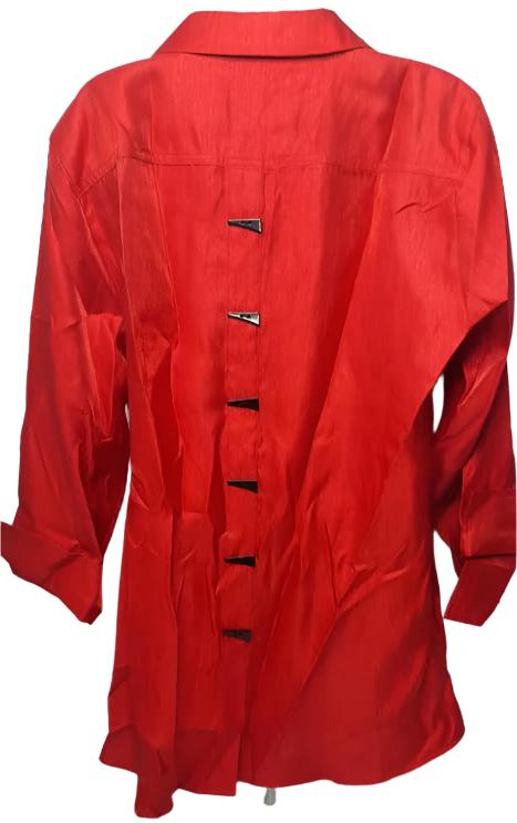 Shirt-Ruby Red-Button Front-3/4 Sleeve-Turn Up Cuff-Women's-M43104bm 