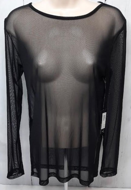 Shirt Pullover Long Sleeve Sheer Black Women's 150116 