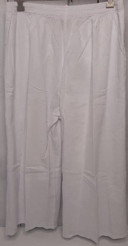 Pants Button Front Stretch Band 2Pocket White Women's L0502-a 