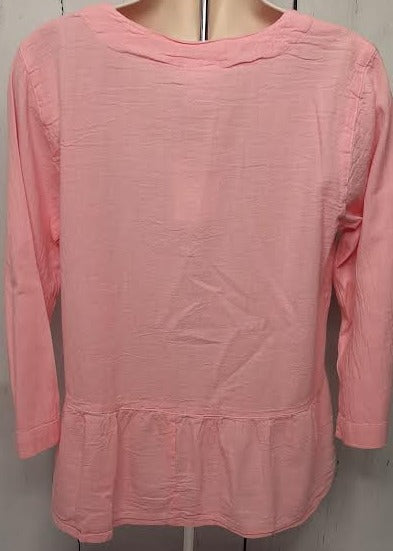 Top-Button Front Long Sleeve-Pink-Women's-S-1677 