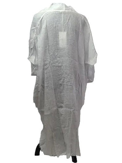 Kimono White Linen Fringe Hem Tie 2 Pockets 155153