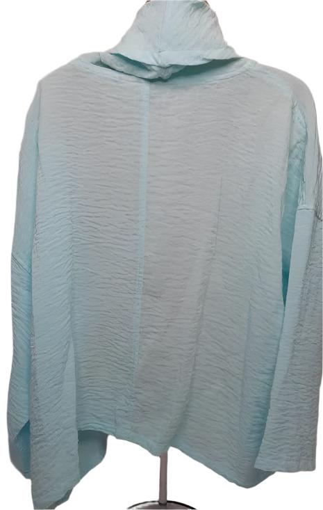 Cowl Shirt Pullover 3/4 Sleeve Turtle Neck Shear Aqua Blue Womens 11001161 