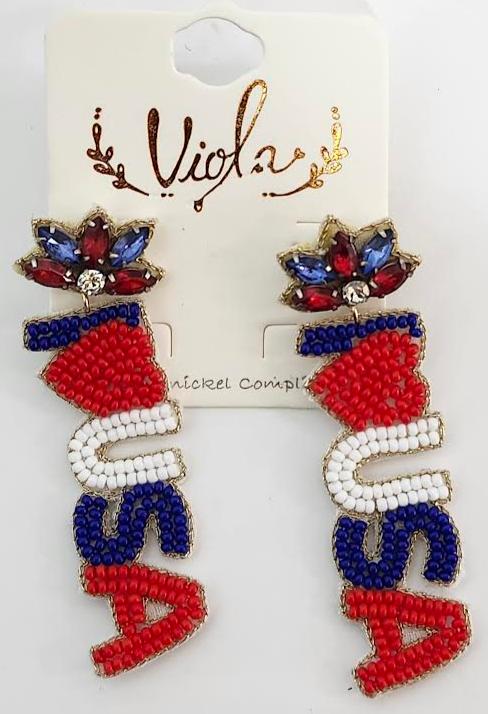 Earing's I Love USA Patriotic Red/White/Blue RT136228RBW 