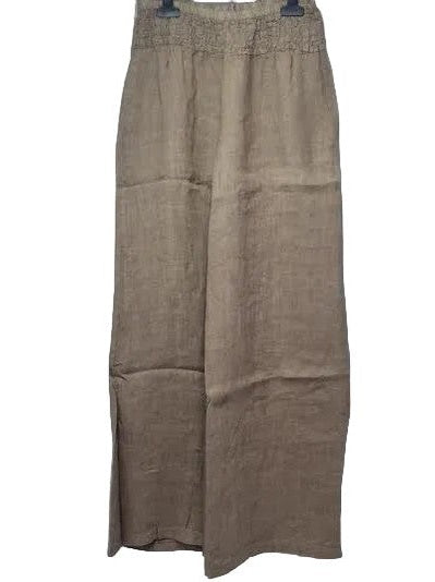 Pants Camel/Beige Linen Smocked Waist Palazzo Women's 80806