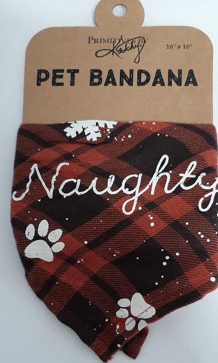 Dog Bandana - Christmas Naughty Brown Plaid -16x16 Small 