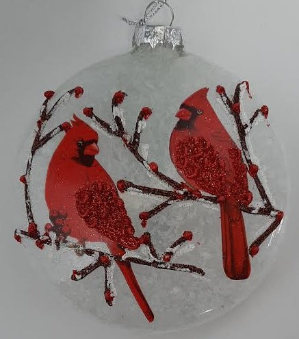 Christmas Cardinals Glass Ornament-5" 