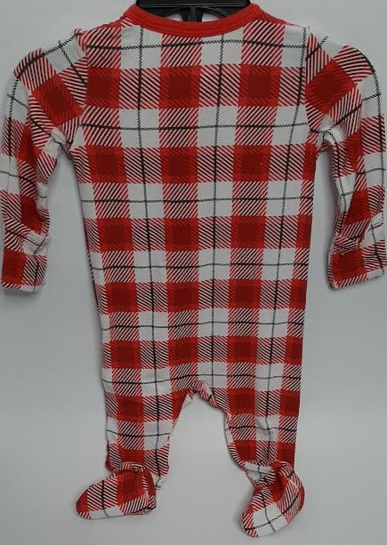 Red/White Plaid- Christmas Zipper Footie-Baby 0-3m 