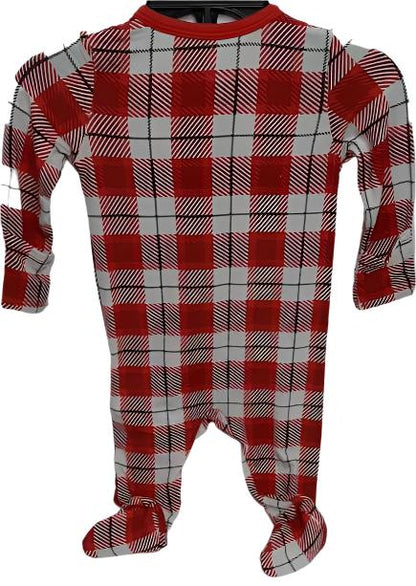 Footie Zupper Front Red/White Plaid- Christmas  Infant 0-3m A126f3 