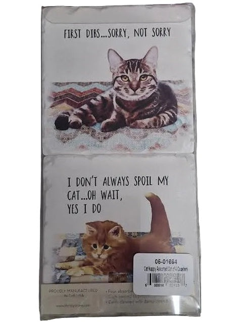 Coaster Cat Nappy 4Pk 4x4" 05-01664