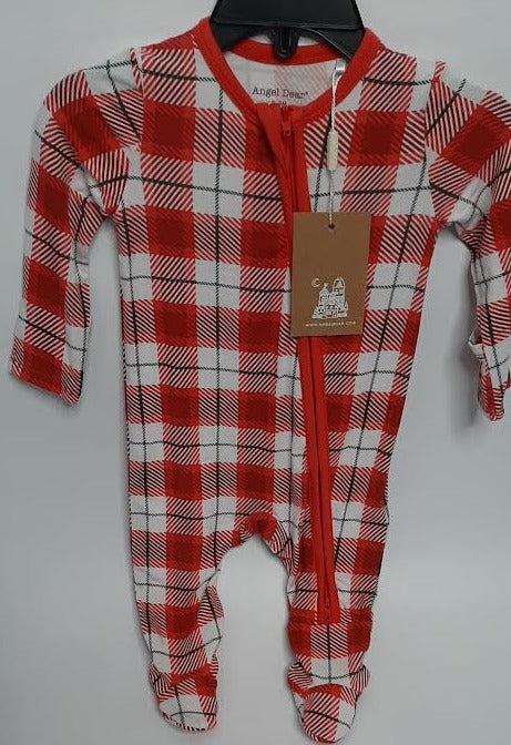 Red/White Plaid- Christmas Zipper Footie-Baby 0-3m 