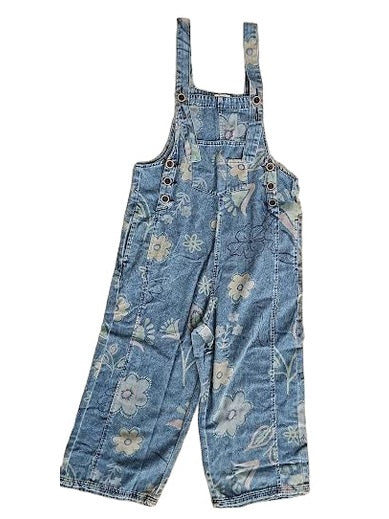 Overalls  Washed Vintage Denim Flower Print 6 Pocket Women's  EB56280
