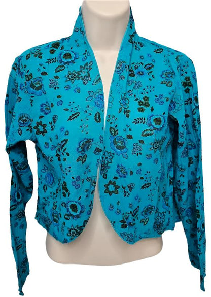 Bolero Jacket Sheer Long Sleeve Tropical Floral Blue/Green Women's bb901 