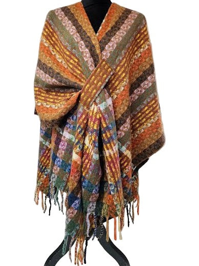 Wrap Pattern Loop Through /Fringe Knit Multi Orange Sh-4316OR