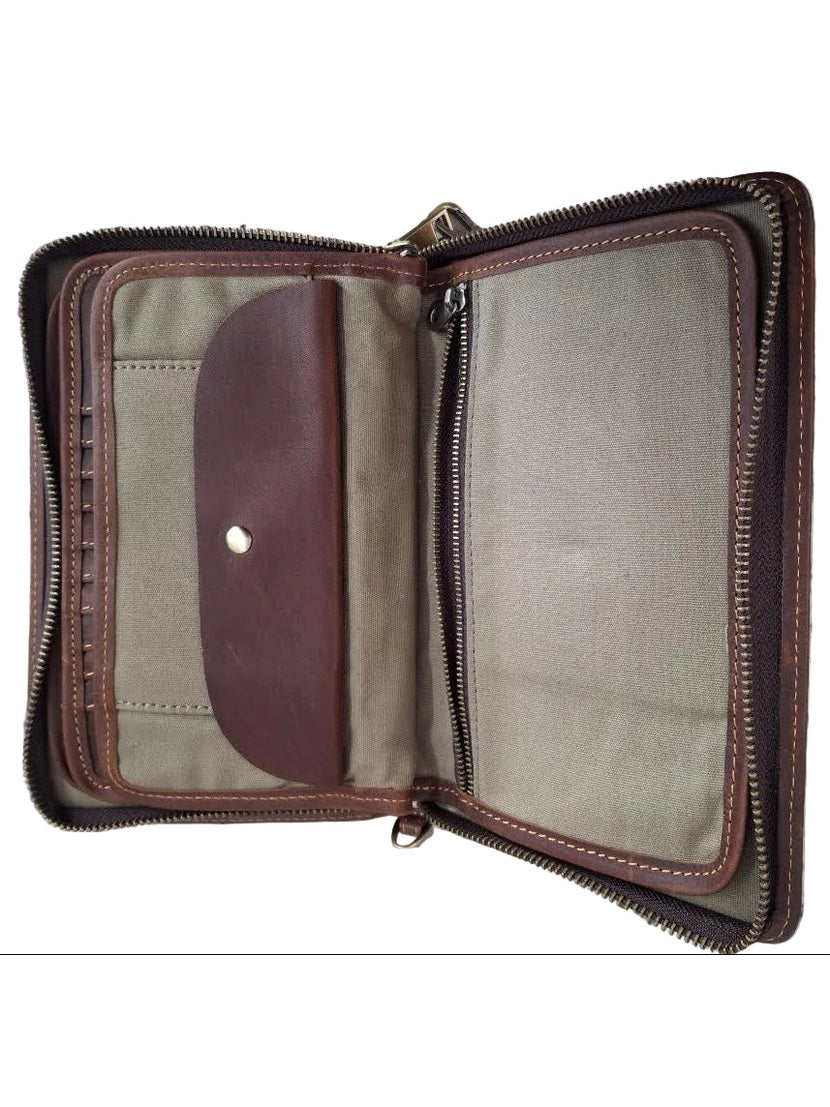 RT-Leather Organizer Brown 4 Leaf Zipper Closure RTBLO