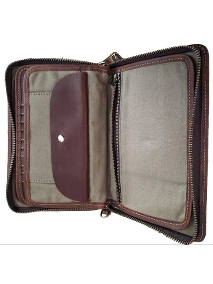 RT-Leather Organizer Brown 4 Leaf Zipper Closure RTBLO