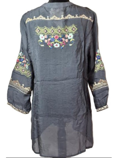 Shirt Pullover Long Sleeve Sheer Multi Colored Charcoal AAh1795