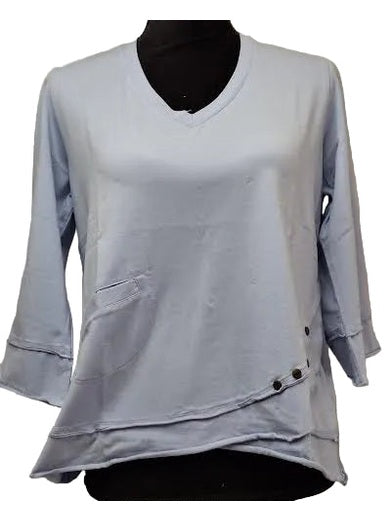 Shirt Pullover Ocean Blue 3/4 Sleeve Button Laced 1 Pocket Women's 1627-Oc
