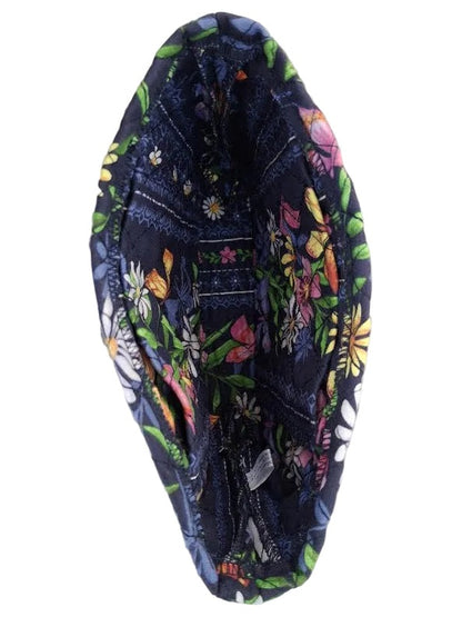 RT-Purse/Organizer Bag Blue Quilted Fabric Floral 4 Pocket Leaf RTQPFB