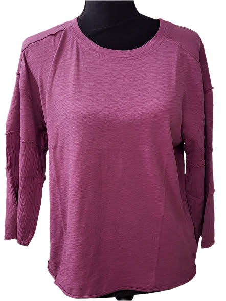 Tee Shirt Wild Berry Purple Mix Media 3/4 Sleeve Women's 44F-A6042