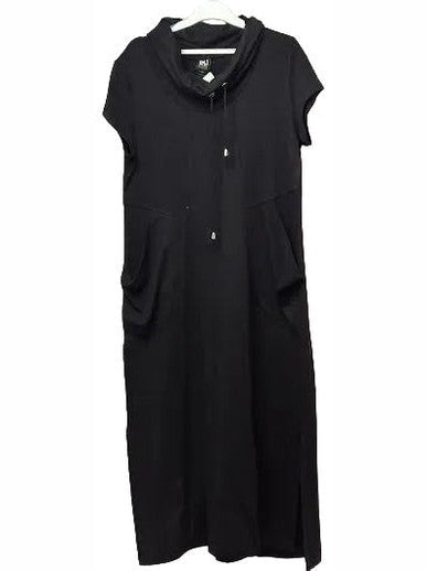 Dress Long Pullover Black Cowl Neck/Draw String 2 Pocket 1/4 Sleeve  112-5139