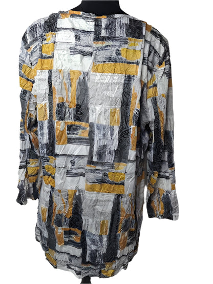 Shirt Pullover Crinkle Knot  3/4 Sleeve Mustard Multi Colored Women's 25616M