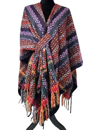 Wrap Pattern Loop Through /Fringe Knit Multi Purple Sh-4316PU